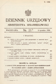 Dziennik Urzędowy Ministerstwa Sprawiedliwości. 1930, nr 23