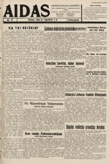 Aidas : vilniaus lietuvių laikraštis eina antradieniais ir penktadieniais : duoda nemokamus priedus ūkininkams-„ūkininką, Vaikams-”Varpelį. 1938, nr 27