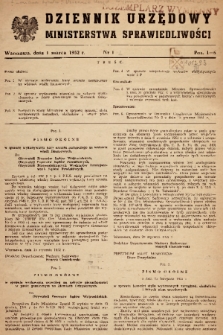 Dziennik Urzędowy Ministerstwa Sprawiedliwości. 1952, nr 1 (Egzemplarz wymienny)