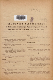 Dziennik Urzędowy Wymiaru Sprawiedliwości : skorowidz alfabetyczny na rok 1952, 1953