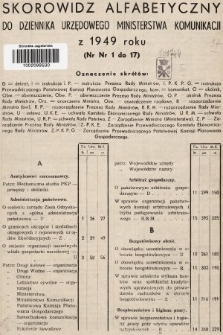 Dziennik Urzędowy Ministerstwa Komunikacji. 1949, skorowidz alfabetyczny
