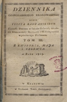 Dziennik Gospodarski Krakowski. 1807, T. 3, Regestr rzeczy