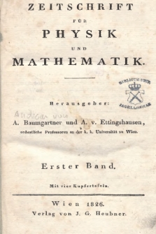 Zeitschrift für Physik und Mathematik. Bd. 1, 1826, [Heft 1]
