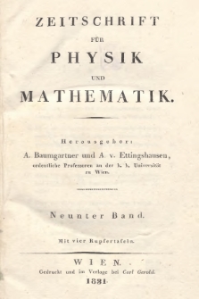 Zeitschrift für Physik und Mathematik. Bd. 9, 1831, Inhalt heft 1-4