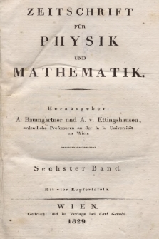 Zeitschrift für Physik und Mathematik. Bd. 6, 1829, Inhalt heft 1-4