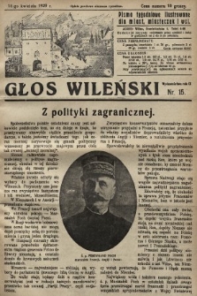 Głos Wileński : pismo tygodniowe ilustrowane dla miast, miasteczek i wsi. 1929, nr 15