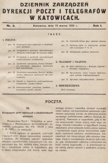 Dziennik Zarządzeń Dyrekcji Poczt i Telegrafów w Katowicach. 1933, nr 3