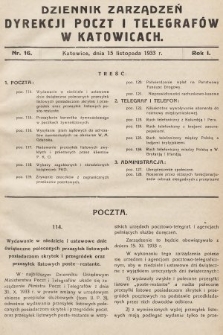 Dziennik Zarządzeń Dyrekcji Poczt i Telegrafów w Katowicach. 1933, nr 16