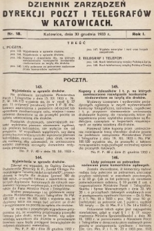 Dziennik Zarządzeń Dyrekcji Poczt i Telegrafów w Katowicach. 1933, nr 18