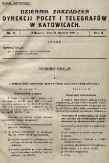 Dziennik Zarządzeń Dyrekcji Okręgu Poczt i Telegrafów w Katowicach. 1934, nr 2