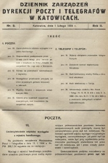 Dziennik Zarządzeń Dyrekcji Okręgu Poczt i Telegrafów w Katowicach. 1934, nr 3