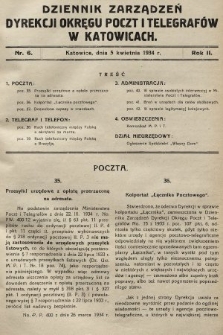 Dziennik Zarządzeń Dyrekcji Okręgu Poczt i Telegrafów w Katowicach. 1934, nr 6
