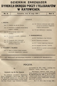 Dziennik Zarządzeń Dyrekcji Okręgu Poczt i Telegrafów w Katowicach. 1934, nr 9