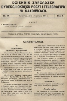 Dziennik Zarządzeń Dyrekcji Okręgu Poczt i Telegrafów w Katowicach. 1934, nr 10