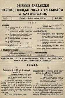 Dziennik Zarządzeń Dyrekcji Okręgu Poczt i Telegrafów w Katowicach. 1935, nr 4