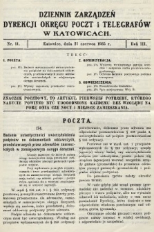 Dziennik Zarządzeń Dyrekcji Okręgu Poczt i Telegrafów w Katowicach. 1935, nr 11