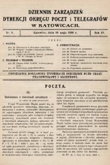Dziennik Zarządzeń Dyrekcji Okręgu Poczt i Telegrafów w Katowicach. 1936, nr 8