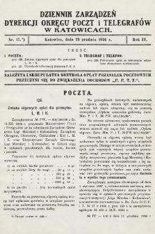 Dziennik Zarządzeń Dyrekcji Okręgu Poczt i Telegrafów w Katowicach. 1936, nr 17