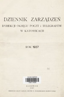 Dziennik Zarządzeń Dyrekcji Okręgu Poczt i Telegrafów w Katowicach. 1937, skorowidz