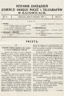 Dziennik Zarządzeń Dyrekcji Okręgu Poczt i Telegrafów w Katowicach. 1937, nr 5