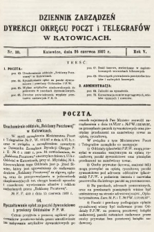 Dziennik Zarządzeń Dyrekcji Okręgu Poczt i Telegrafów w Katowicach. 1937, nr 10