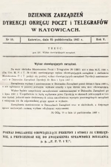 Dziennik Zarządzeń Dyrekcji Okręgu Poczt i Telegrafów w Katowicach. 1937, nr 16