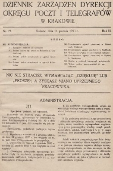 Dziennik Zarządzeń Dyrekcji Okręgu Poczt i Telegrafów w Krakowie. 1935, nr 21
