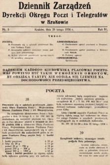 Dziennik Zarządzeń Dyrekcji Okręgu Poczt i Telegrafów w Krakowie. 1936, nr 5