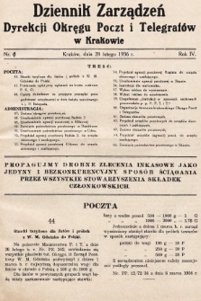 Dziennik Zarządzeń Dyrekcji Okręgu Poczt i Telegrafów w Krakowie. 1936, nr 6