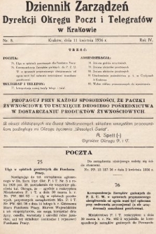 Dziennik Zarządzeń Dyrekcji Okręgu Poczt i Telegrafów w Krakowie. 1936, nr 8