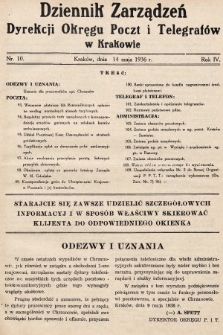 Dziennik Zarządzeń Dyrekcji Okręgu Poczt i Telegrafów w Krakowie. 1936, nr 10