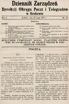 Dziennik Zarządzeń Dyrekcji Okręgu Poczt i Telegrafów w Krakowie. 1937, nr 10