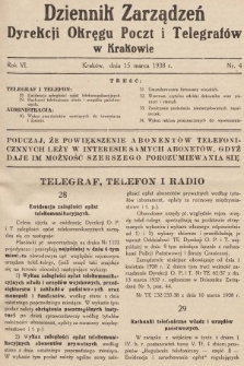 Dziennik Zarządzeń Dyrekcji Okręgu Poczt i Telegrafów w Krakowie. 1938, nr 4