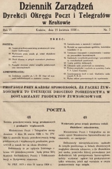 Dziennik Zarządzeń Dyrekcji Okręgu Poczt i Telegrafów w Krakowie. 1938, nr 7