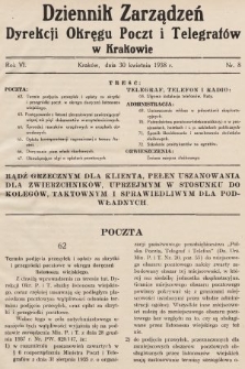 Dziennik Zarządzeń Dyrekcji Okręgu Poczt i Telegrafów w Krakowie. 1938, nr 8