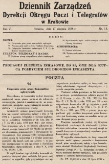 Dziennik Zarządzeń Dyrekcji Okręgu Poczt i Telegrafów w Krakowie. 1938, nr 11