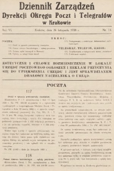 Dziennik Zarządzeń Dyrekcji Okręgu Poczt i Telegrafów w Krakowie. 1938, nr 14