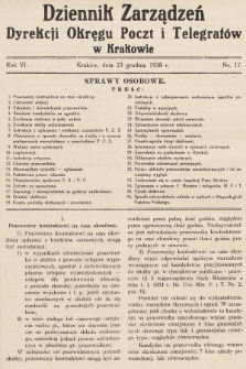 Dziennik Zarządzeń Dyrekcji Okręgu Poczt i Telegrafów w Krakowie. 1938, nr 17