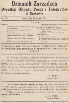 Dziennik Zarządzeń Dyrekcji Okręgu Poczt i Telegrafów w Krakowie. 1939, nr 1