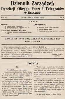 Dziennik Zarządzeń Dyrekcji Okręgu Poczt i Telegrafów w Krakowie. 1939, nr 4