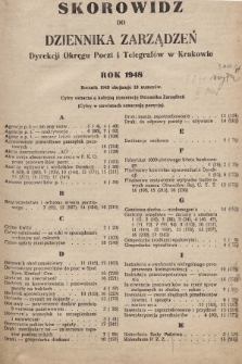 Dziennik Zarządzeń Dyrekcji Okręgu Poczt i Telegrafów w Krakowie. 1948, skorowidz