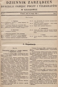 Dziennik Zarządzeń Dyrekcji Okręgu Poczt i Telegrafów w Krakowie. 1948, nr 2