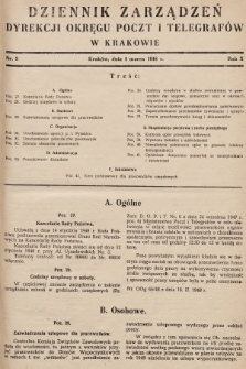 Dziennik Zarządzeń Dyrekcji Okręgu Poczt i Telegrafów w Krakowie. 1948, nr 3
