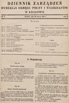 Dziennik Zarządzeń Dyrekcji Okręgu Poczt i Telegrafów w Krakowie. 1948, nr 4