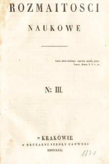 Rozmaitości Naukowe. 1831, nr 1
