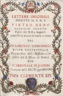Corrispondenza di Clemente XIV e Pietro Memo