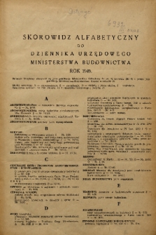 Dziennik Urzędowy Ministerstwa Odbudowy. 1949, skorowidz alfabetyczny