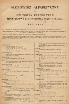 Dziennik Urzędowy Ministerstwa Budownictwa Miast i Osiedli. 1951, skorowidz alfabetyczny