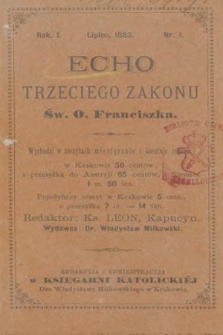 Echo Trzeciego Zakonu Św. o. Franciszka. R. 1, 1883, nr 1