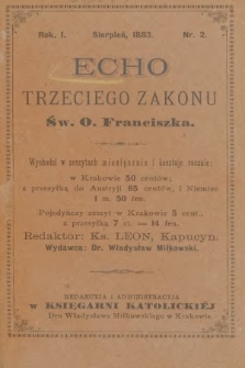 Echo Trzeciego Zakonu Św. o. Franciszka. R. 1, 1883, nr 2
